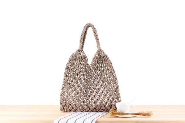 New Solid Color One-shoulder Woven Straw Cotton Rope Net Pocket Beach Bag 35*48cm display picture 2