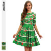 Christmas Dress digital print women's dress slim fit middle sleeve dress