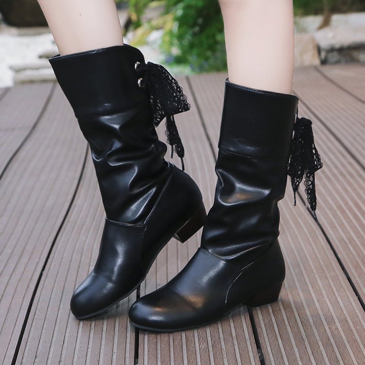 Independent station wise foreign trade large size low heel thick heel leather boots woman