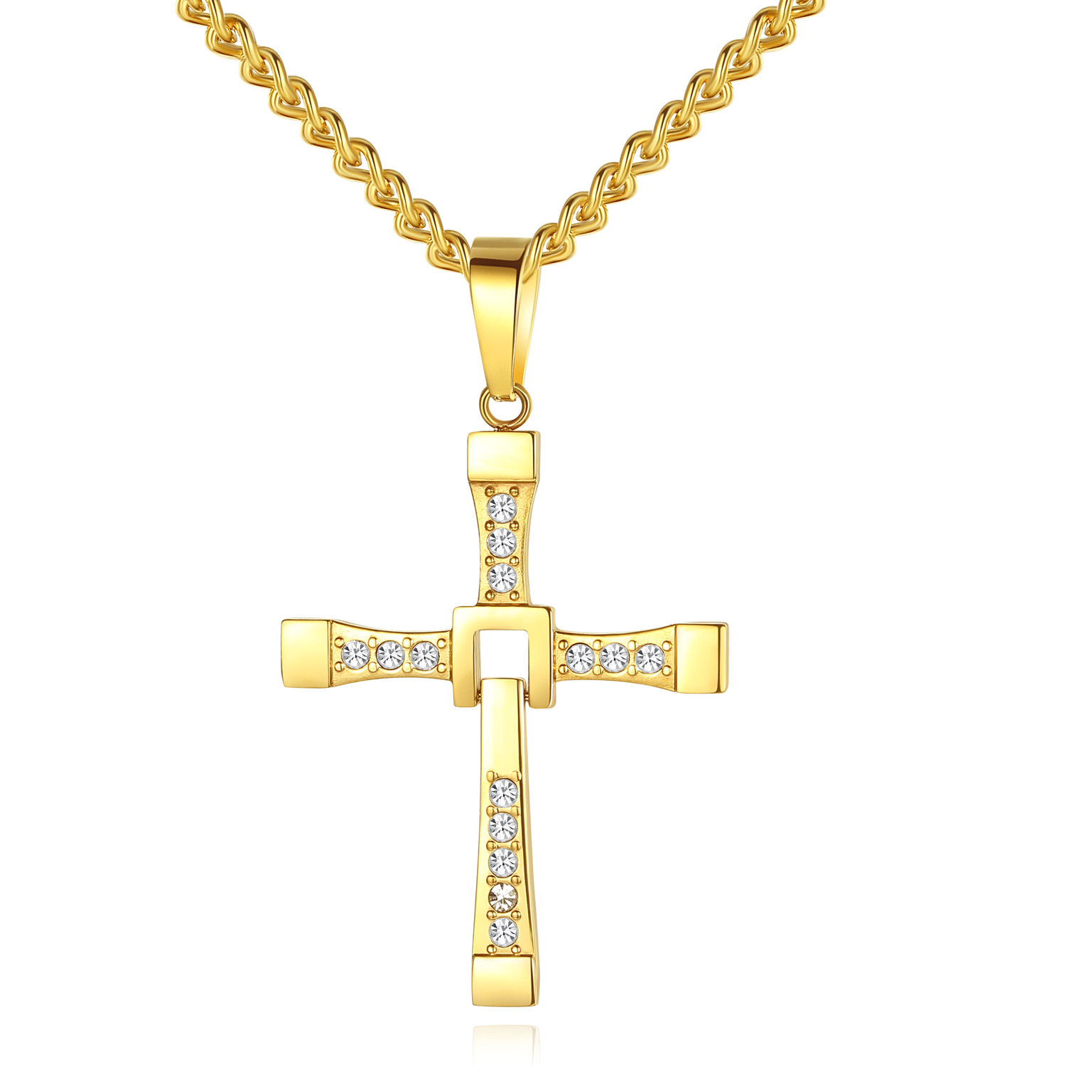 36g Weight Zircon Inlay Material Pendant Necklace Classification Stainless Steel Chain Material 1 Piece Quantity Simple Style Cross Stainless Steel Inlay Zircon Pendant Necklace