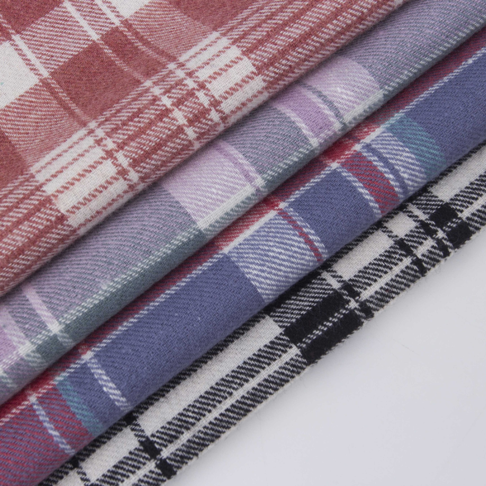 秋冬新款 21支涤棉斜纹磨毛格子布 加厚法莱绒衬衫面料 现货