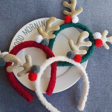 聖誕節大鹿角泰迪絨發箍 可愛發箍聖誕毛球發箍發飾
