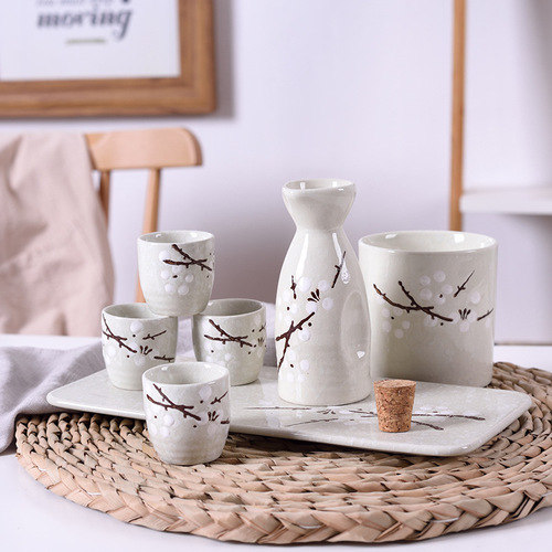 Japanese style sake set, underglaze colored wine warmer, small wine pot, ceramic sushi restaurant hand-painted small white wine cup
