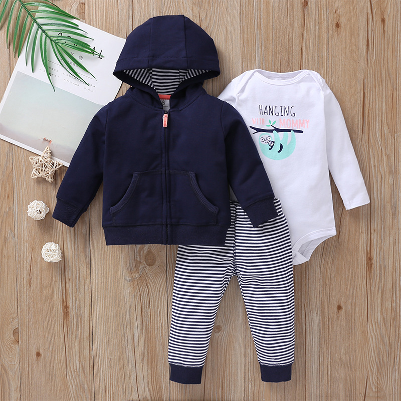 Wholesale Autumn Casual Long-sleeved Hooded Jacket Trousers Romper 3-piece Set display picture 1