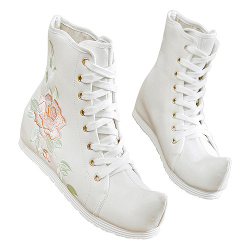 Women's chinese hanfu boots of Han Dynasty wear embroidered women chinese princess fairy cosplay performance boots with lace up
