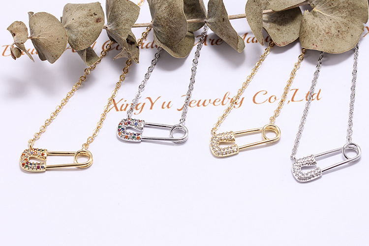 fashion simple color zircon pin goldplated copper necklace wholesalepicture2