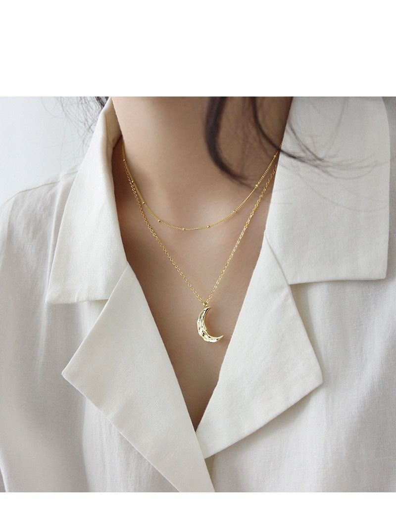 6g Weight 0.03µm Gold Plating Thickness Long-Lasting Plated Gold Plating Process Korean Irregular Concave Convex Surface Moon Silver Necklace