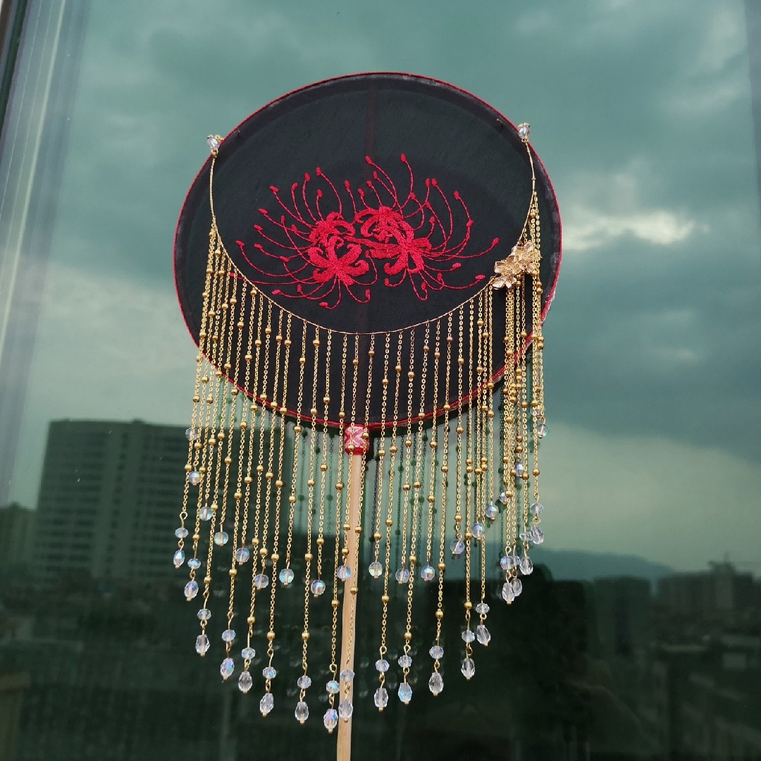 汉服面帘遮脸古风珠帘面纱古装女遮脸古装造型道具【伊人卷珠帘】|ru