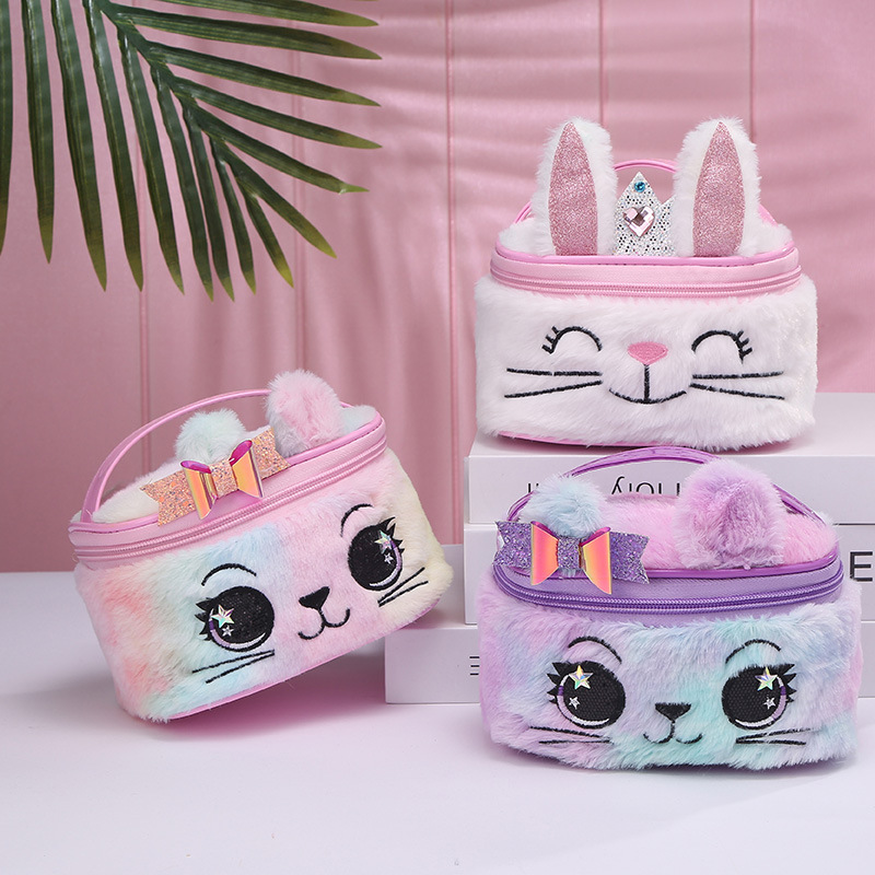 Wholesale of large-capacity cosmetic bags for cats and rabbits in foreign trade, pu leather cute hand-held bags, and storage bags for girls and children detail image 3
