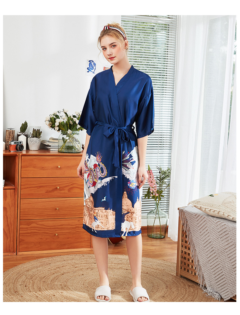 spring and summer long silk pajamas  NSJO8782