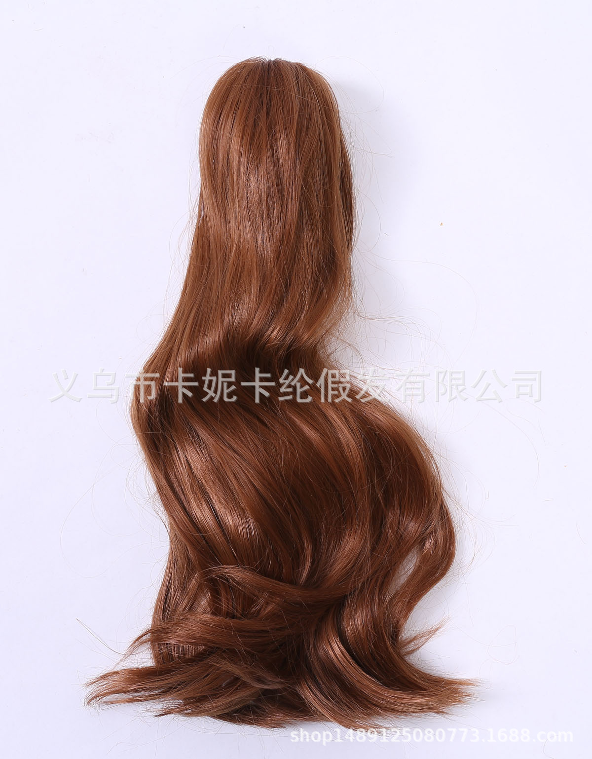 Clip marrón rizado largo cabello de caballo peluca realista media larga trenza de caballo