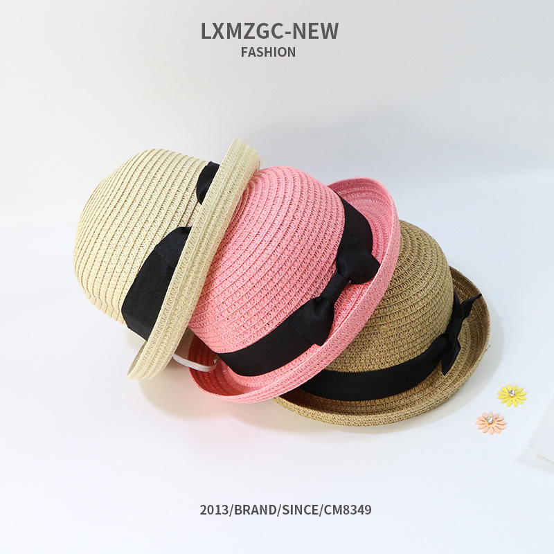 Fashion Sunscreen Bowknot Children Straw Hat Wholesale display picture 1