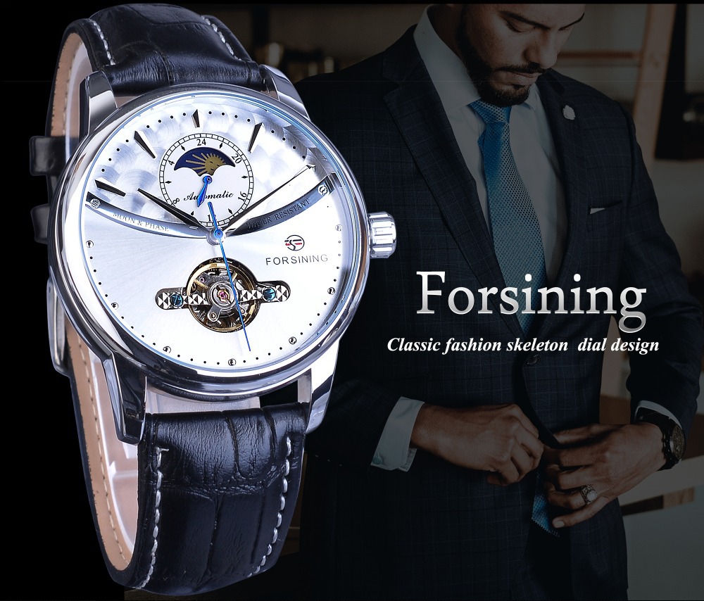 Forsining Men's Mechanical Wrist Watch Automatic Skeleton Moon_voghion.com