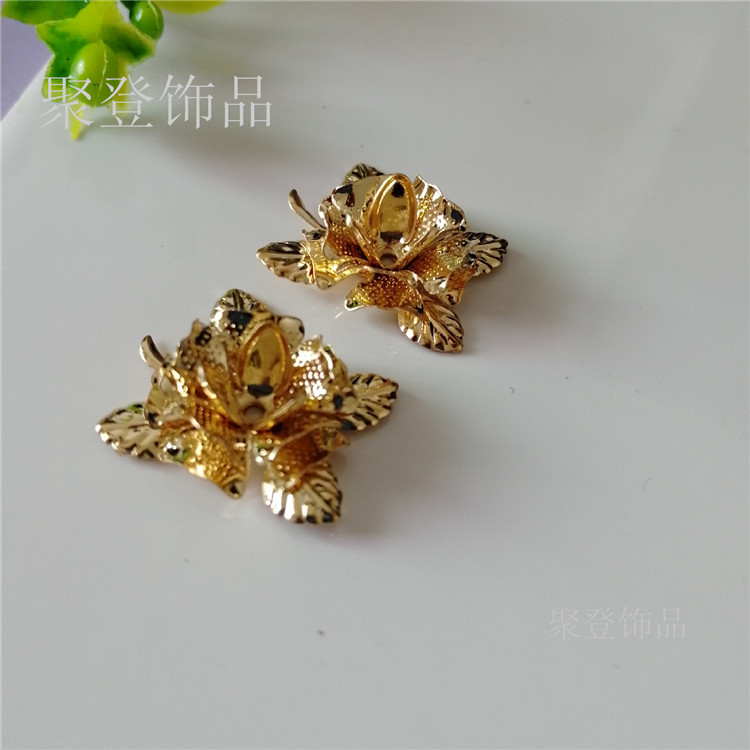 DIY古风和风发饰婚庆团扇喜扇金色花片 点焊四叶花玫瑰花穿孔铜线