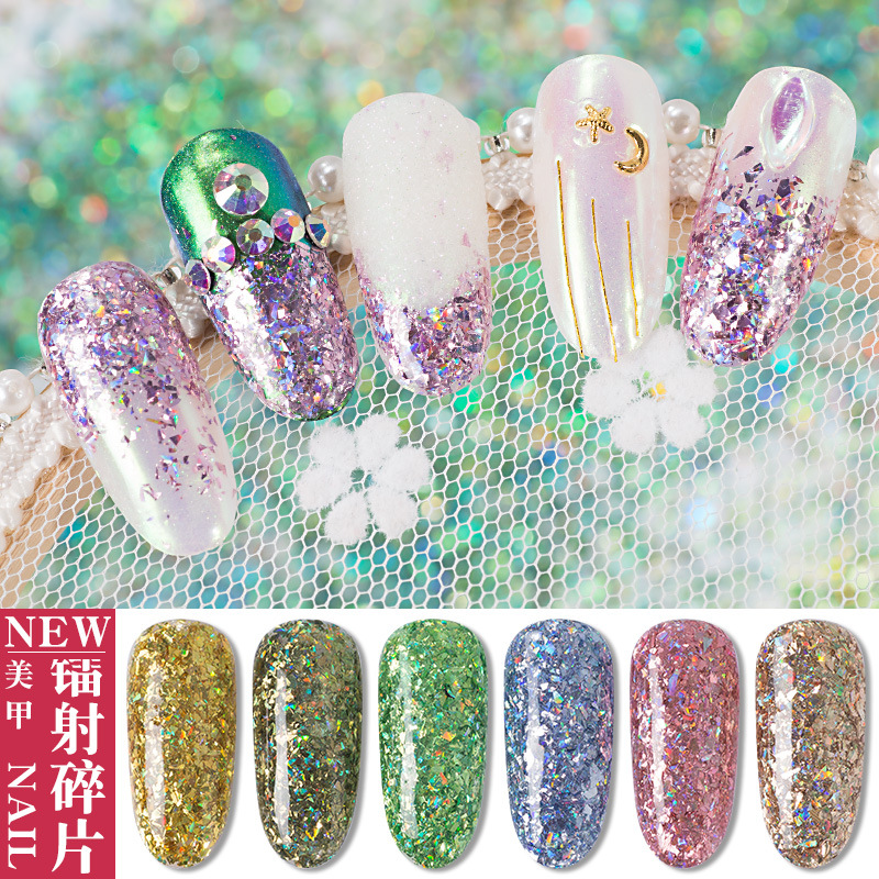 Nuevos 12 colores aurora sequinilla gradiente triángulo manicure láser de la pupila del duende sequinilla polvo flash mezcla sequinilla