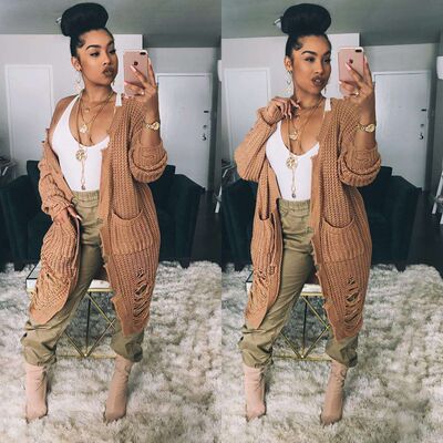 2019 Amazon eBay Independent Europe and America Autumn new pattern Long sleeve Sweater Cardigan Easy hole sweater