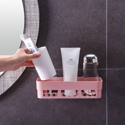 Bathroom traceless hole-free wall-mounted storage rack Kitchen sink plastic hollow drain storage rack