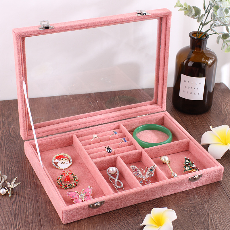 jewelry storage box Simplicity transparent Jewelry Earrings Ring Multi-grid princess European style dustproof marry gift Jewelry Box