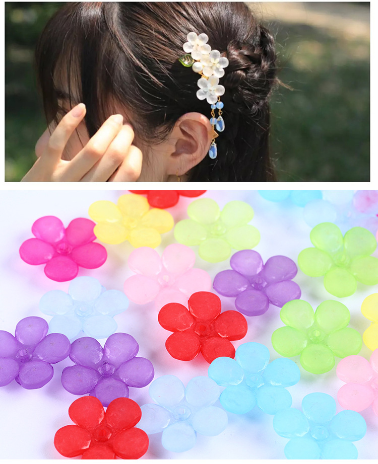 Ancient-style palace flower bridal hair accessories, hairpins, DIY accessories, acrylic frosted flower jelly, white plum blossom beads detail image 9