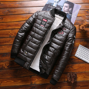 Men’s autumn and winter new leisure stand collar thickened PU leather coat