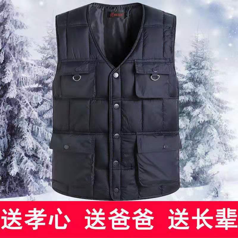 Middle and old age Down cotton Vest man Multiple pockets vest dad waistcoat Korean Edition spring and autumn leisure time middle age