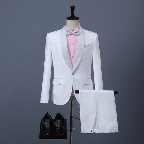 Suit Set for Men Korean Style Western Tailored White Professional Best Man Newlywed Dress with Tie Formal Attire