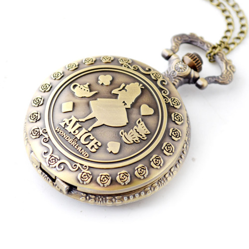 Cartoon Anime Alice in Wonderland Pocket Watch Unisex Retro Flip Large Quartz Pocket Watch Wholesale