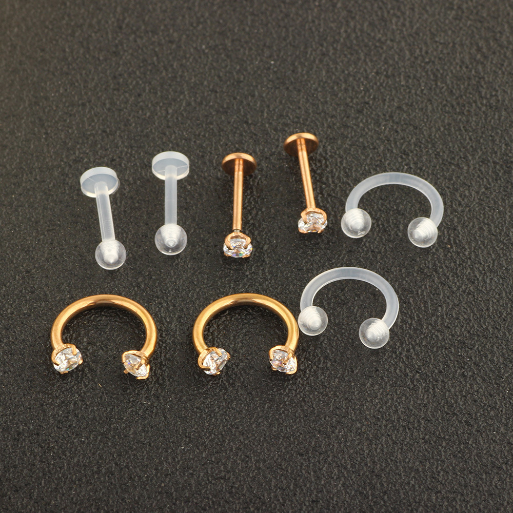 8-Piece Stainless Steel Diamond Earrings Nose Nail Lip Piercing Jewelry Set - Wish Amazon Hot Selling New Chinese Style detail image 9