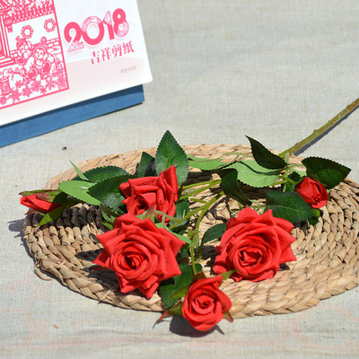 批发6头角玫瑰花 客厅装饰假花家居仿真月季花婚庆布景花材人造花|ms