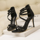 519-1 Korean fashion open-toed high-heeled shoes nightclub slim Suede Sandals cross-strapped slim-heeled women's shoes