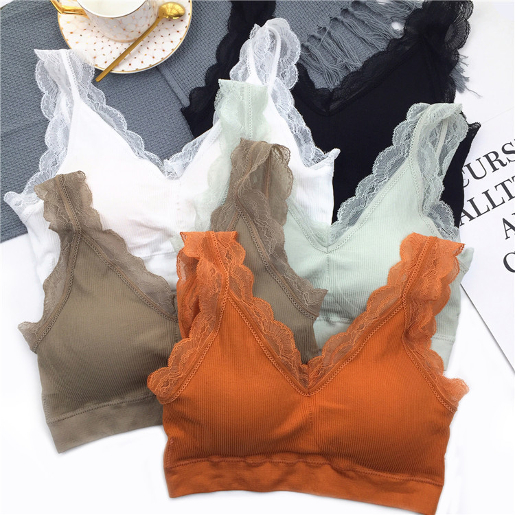 日系2019新款小熊背心無縫螺紋內衣仙女美背抹胸蕾絲裹胸運動背心