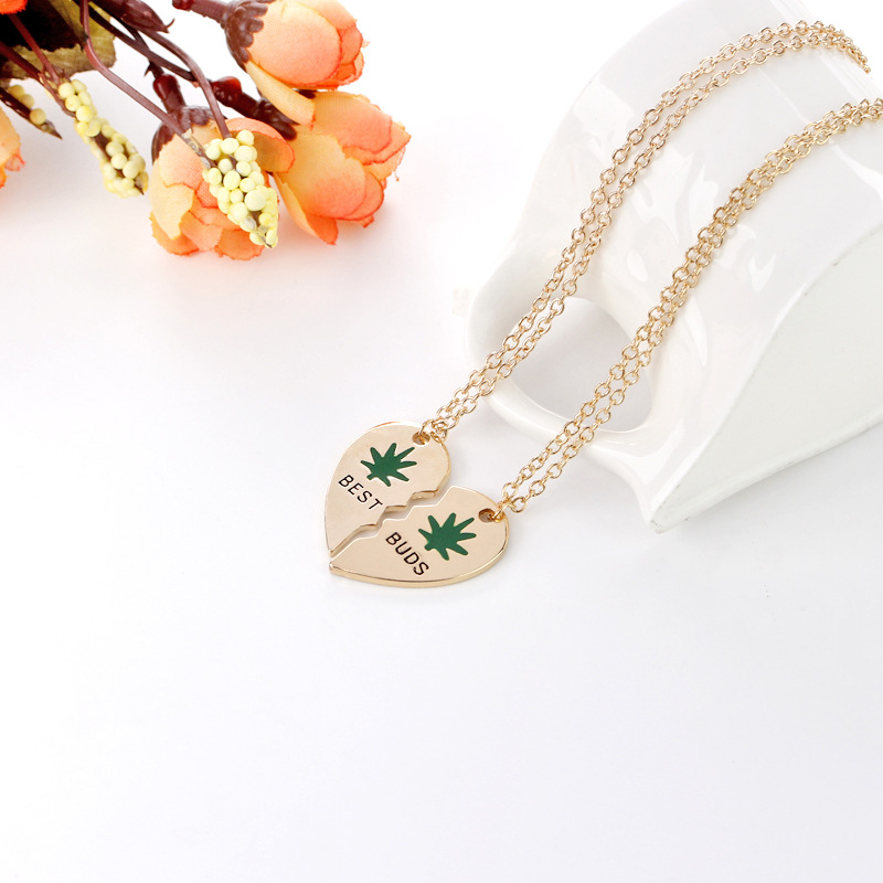Fashion oil drop maple leaf clavicle chain two petal stitching love-shaped necklace for women
