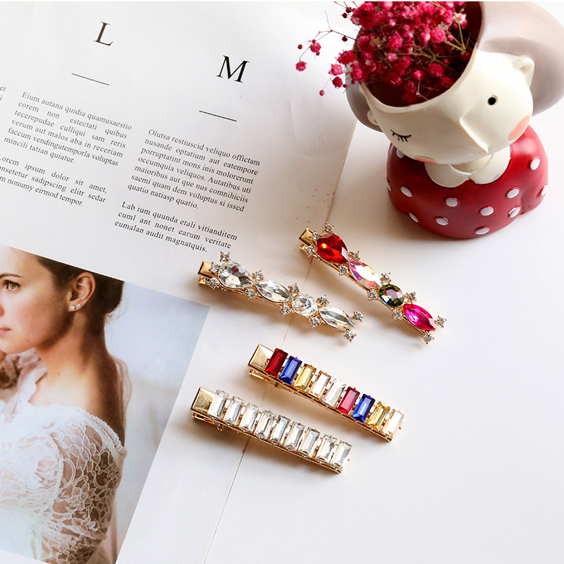 European and American fashion Crystal hairpin shiny crystal gemstone duck bill clip cute color drop-shaped bangs clip Net Red