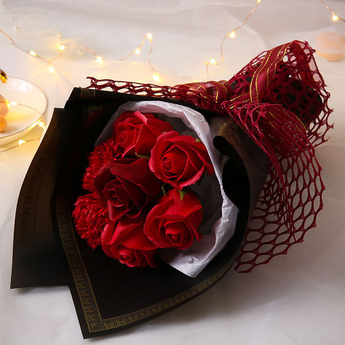 跨境亚马逊仿真7朵玫瑰香皂花束 七夕情人节母亲节创意实用礼品
