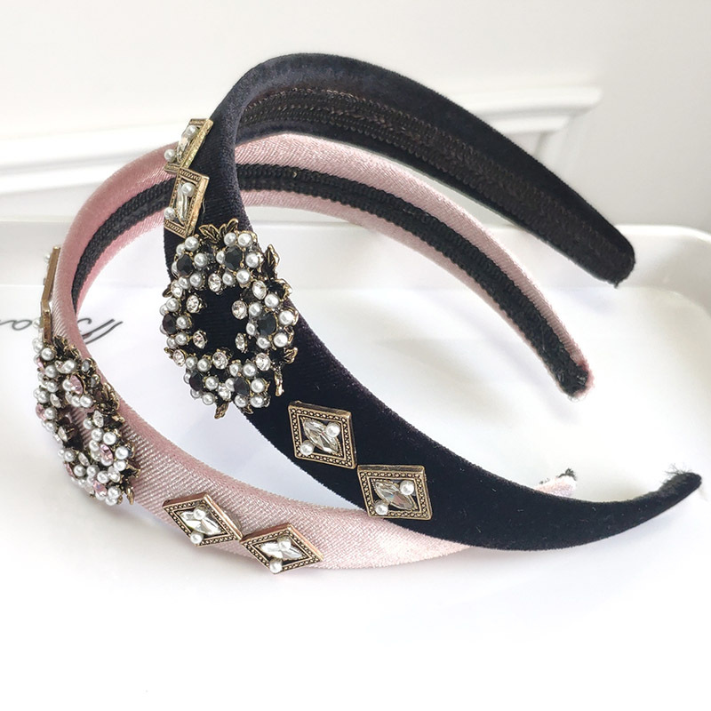 Retro Rhinestone Pearl Wide-brimmed Velvet Fashion Headband display picture 3