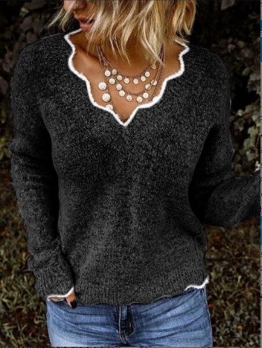 large size V-neck knitted solid color pullover sweater nihaostyles wholesale clothing NSGYX84431