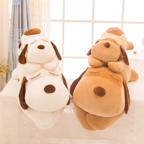 Creative soft striped lying dog plush toy sleeping pillow children's doll birthday girl gift wholesale
