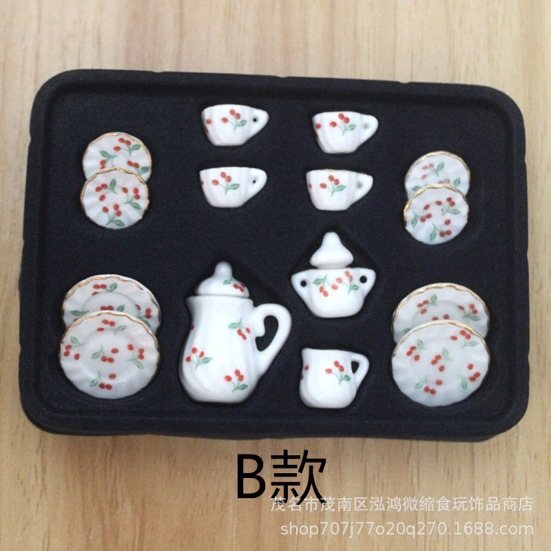 Accesorios de casa de muñecas de tela pequeña modelo en miniatura accesorios de soldado mini simulación juego de té de cerámica conjunto de 17 piezas