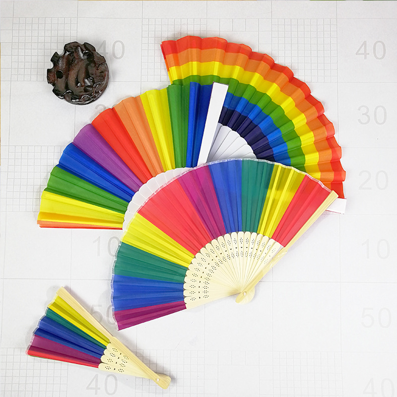 Fashion Bamboo Plastic Rainbow Color Folding Fan Wholesale display picture 8