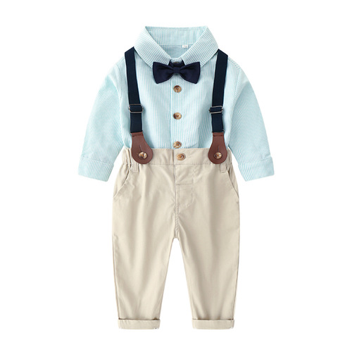 男童秋冬套装条纹长袖衬衫棉质休闲长裤儿童服装baby set一件代发