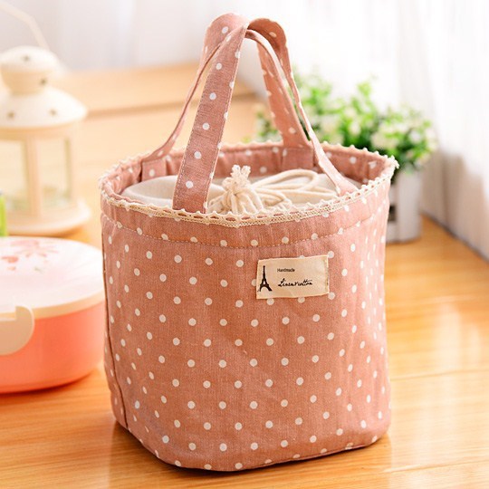 保温便当小号圆形包饭盒袋子 小学生装盒饭的手提包帆布可爱|ru