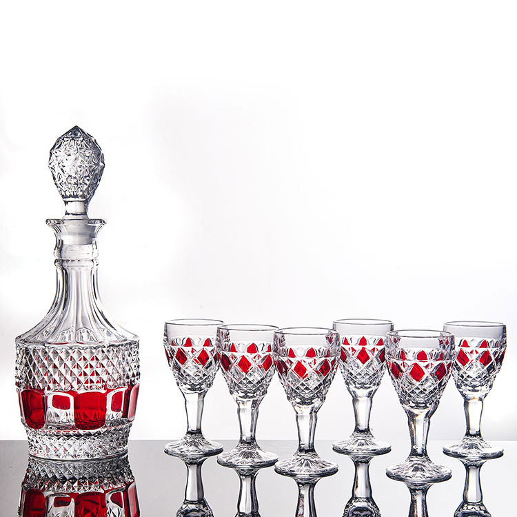 厂家直销波西米亚 7头红色钻石水晶玻璃红酒酒具套装 1套起批