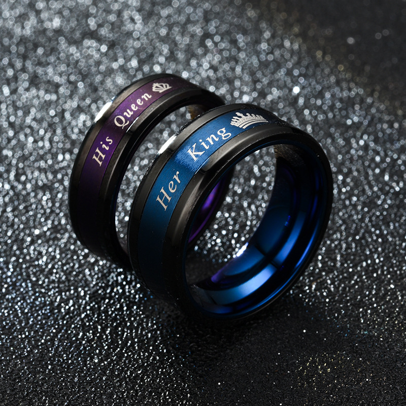 Fashion New Black Blue Black Purple Queen Ring King Queen display picture 5