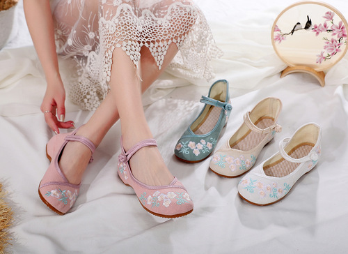 Undyed 2020 Spring and Autumn Hanfu Shoes, Versatile Embroidered Shoes, Cotton and Linen Wedge Shoes, Casual Plain Color Shoes