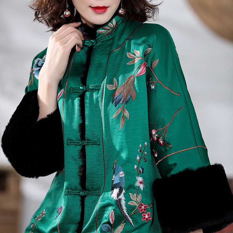 Brand Spot 2020 winter SL122 Ladies MAK Retro Flower Embroidery Imitation fur Mid length version Cotton