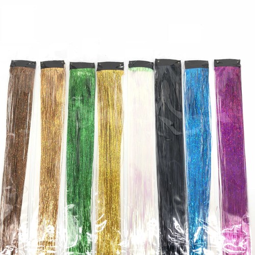 Colorful laser wire, colorful straight gold wire hair piece, colorful bright wire hair extensions, human hair factory cross-border foreign trade