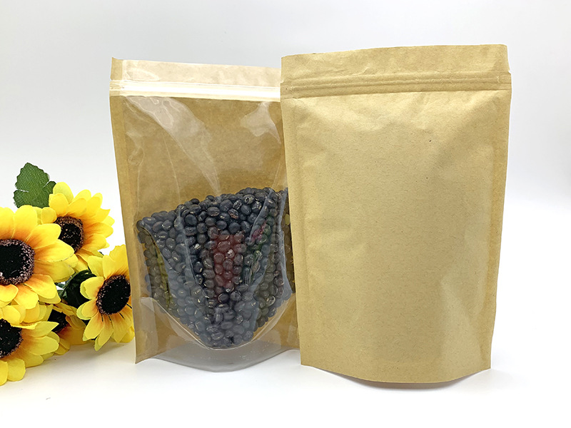 In-stock kraft paper vertical bone bags, self-standing and self-sealing bags, food packaging bags, semi-transparent kraft paper sealed bags pic 15