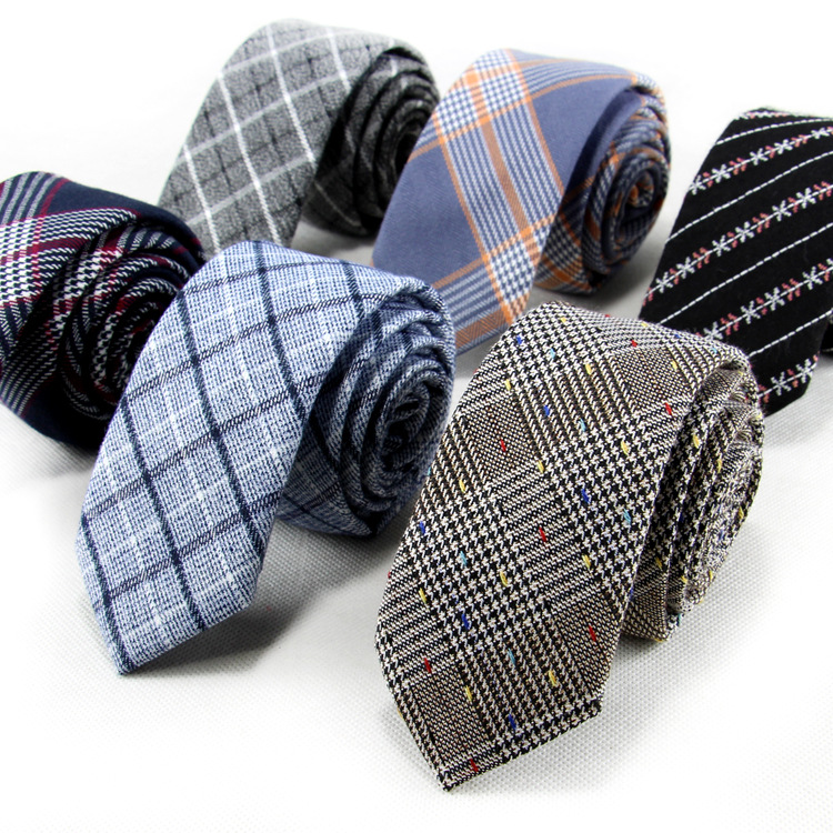 男士领带 韩版休闲时尚6cm窄版全棉麻格子提花领带 厂家现货批发|ms