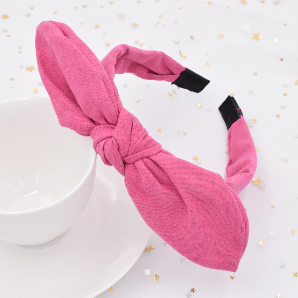 Velvet Rabbit Ears Fabric Knotted Solid Color Simple Broad-side Press Hairband Wholesale display picture 5