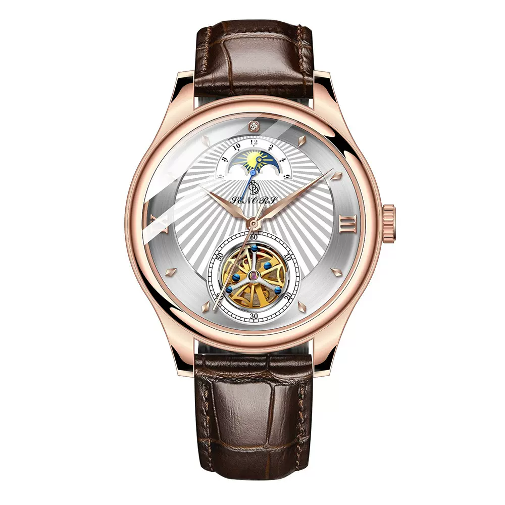 赛娜斯SENORS日月星辰全自动机械表陀飞轮防水皮带男士腕表SN169